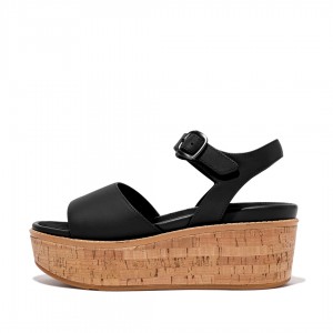 Black Fitflop Eloise Cork Wrap Women's Wedge Sandals | PH-2351SEBWJ