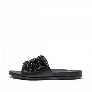 Black Fitflop Gracie Leather Women's Slides | PH-6801VTNYE