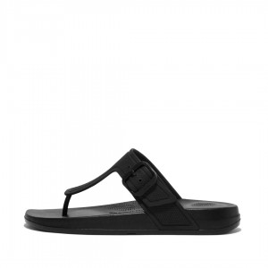 Black Fitflop Iqushion Adjustable Buckle Women's Flip Flops | PH-4512IQKWY