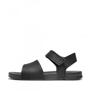 Black Fitflop Iqushion Rubber Kids' Back-Strap Sandals | PH-3946URZQO