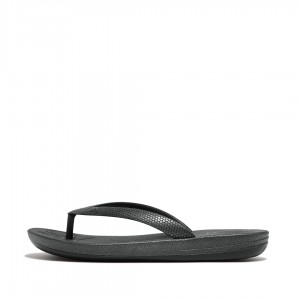 Black Fitflop Iqushion Rubber Kids' Flip Flops | PH-7982JARDT