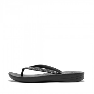 Black Fitflop Iqushion Sparkle Women's Flip Flops | PH-0348QCRWV