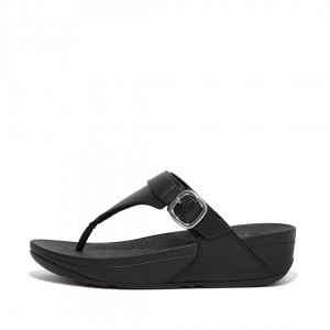 Black Fitflop Lulu Adjustable Leather Women's Toe-Post Sandals | PH-0218GSEVU