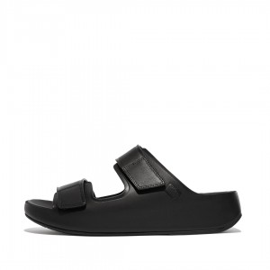 Black Fitflop Samel Adjustable Men's Slides | PH-0756YBJGV