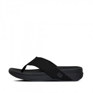 Black Fitflop Surfer Polyester Men's Toe-Post Sandals | PH-2431ZATBK