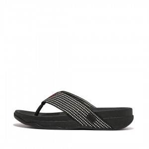 Black Fitflop Surfer Polyester Webbing Toe Men's Thongs | PH-2473UDPQA