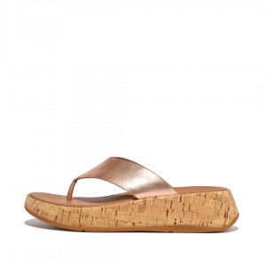 Gold Fitflop F-Mode Metallic & Cork Women's Sandals | PH-0689UDQMX