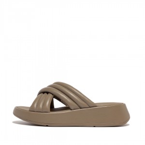 Grey Beige Fitflop F-Mode Slides Women's Slides | PH-0379TYJNB