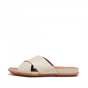 Grey Beige Fitflop Gracie Cross Slides Women's Slides | PH-3427DWAKP