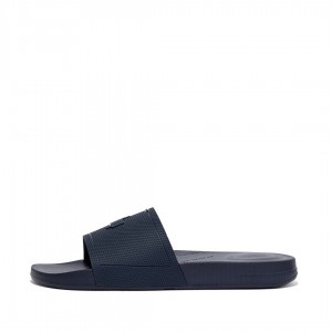 Navy Fitflop Iqushion Rubber Men's Slides | PH-8093HRPCY