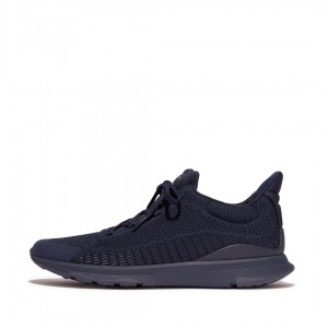 Navy Fitflop Vitamin Ffx Knit Sports Men's Sneakers | PH-6491CQVXZ