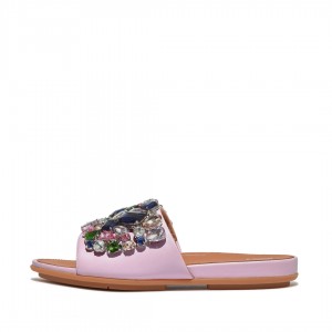 Pink Fitflop Gracie Leather Women's Slides | PH-4537MZCDF