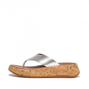 Silver Fitflop F-Mode Metallic & Cork Women's Sandals | PH-2015IAFTW