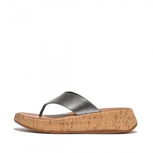 Silver Fitflop F-Mode Metallic & Cork Women's Sandals | PH-9140ZPKFR