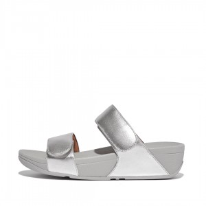 Silver Fitflop Lulu Adjustable Metallic Leather Women's Slides | PH-2031TBRFM