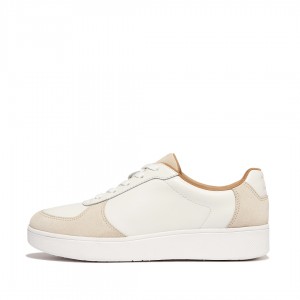 White / Beige Fitflop Rally Panel Women's Sneakers | PH-3814IOQJF