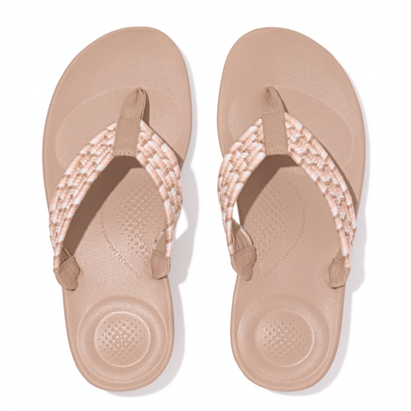 Beige Fitflop Iqushion Cotton Webbing Flip Flops Women's Flip Flops | PH-0276ZVPQR