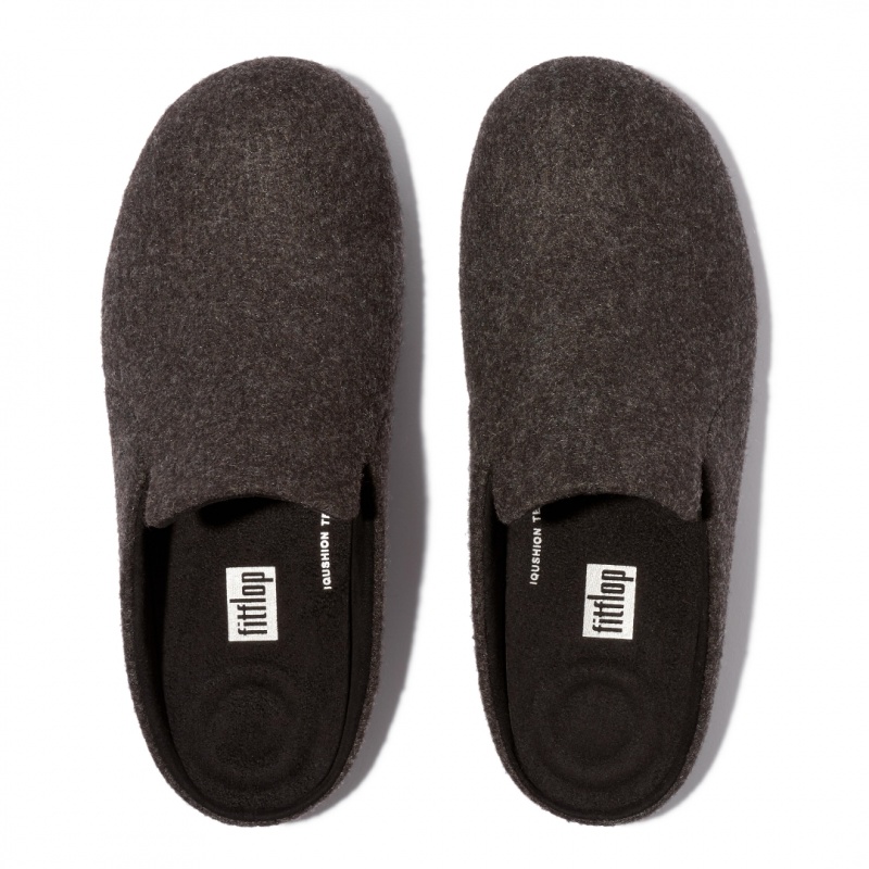 Black Fitflop Chrissie Felt Polyester Women's Slippers | PH-9617YUTFX