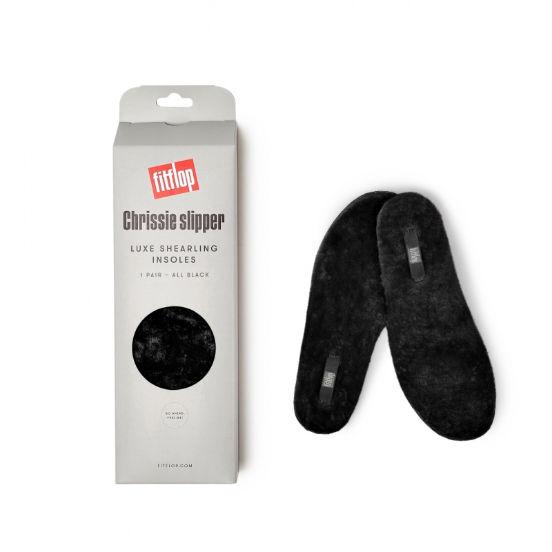 Black Fitflop Chrissie Shearling Slippers Women's Insoles | PH-9852MYINU