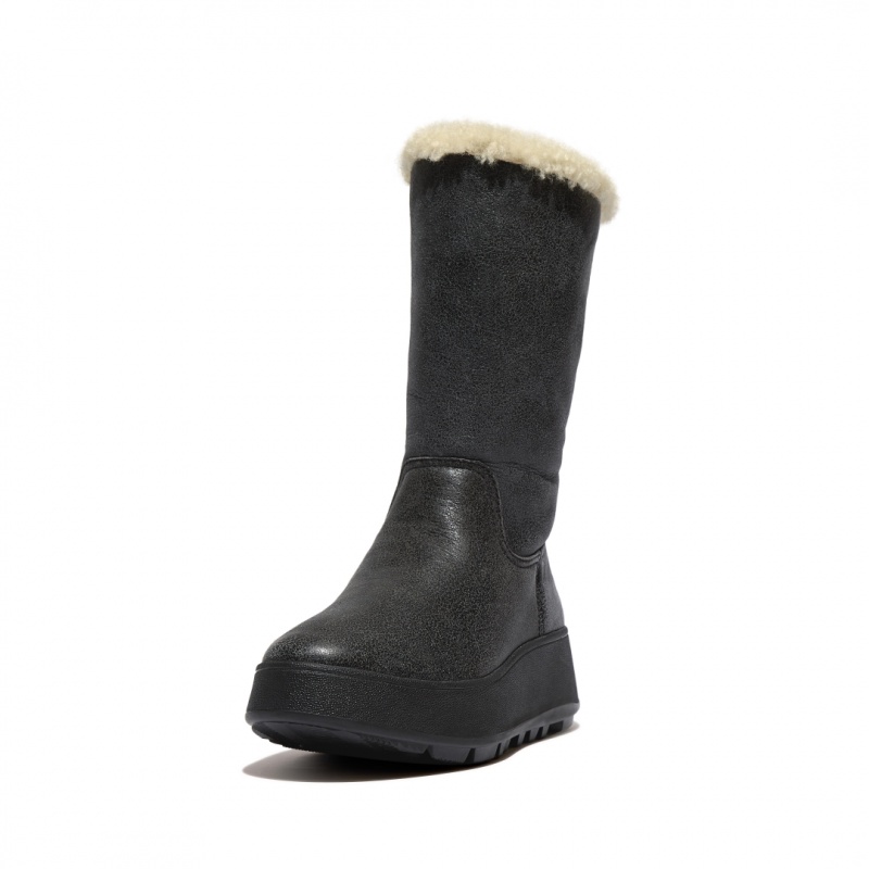 Black Fitflop F-Mode Double Faced Shearling Women's Boots | PH-4796QJKHY