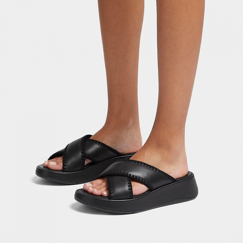 Black Fitflop F-Mode Slides Women's Slides | PH-5397UROCP