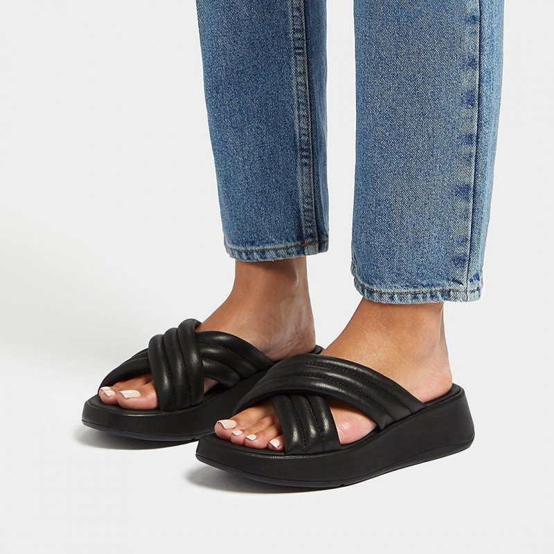 Black Fitflop F-Mode Slides Women's Slides | PH-8142YGTLD