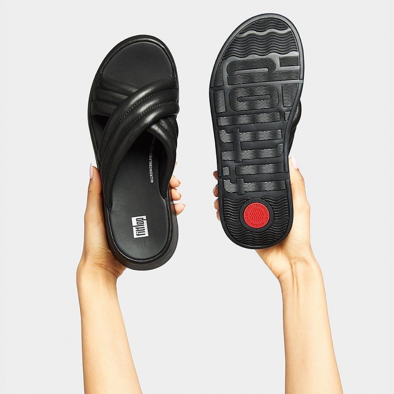 Black Fitflop F-Mode Slides Women's Slides | PH-8142YGTLD