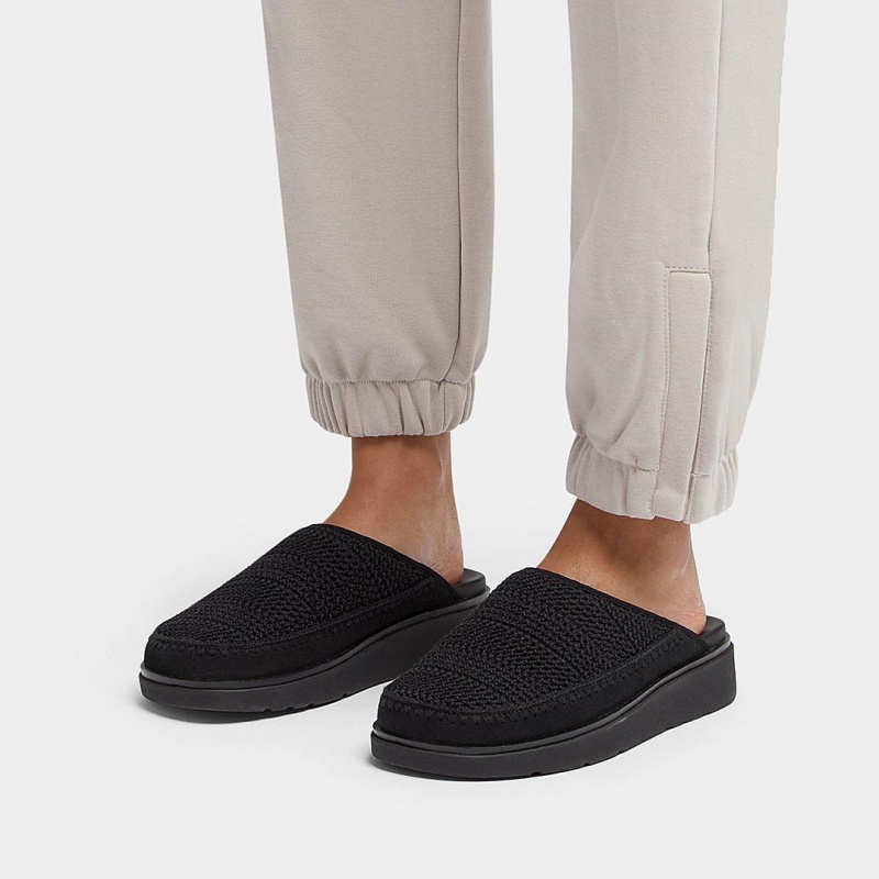 Black Fitflop Gen-Ff Polyester Knit Cotton Women's Mules | PH-4139LKNXJ