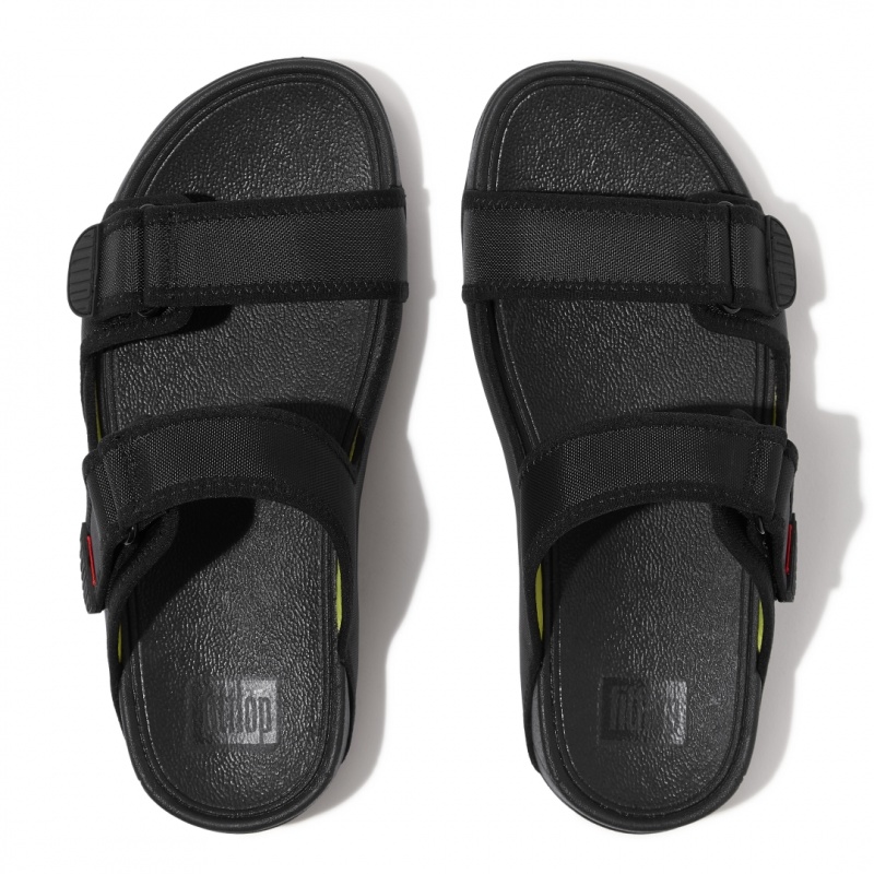 Black Fitflop Gogh Moc Fabric Men's Slides | PH-8623TNJSY