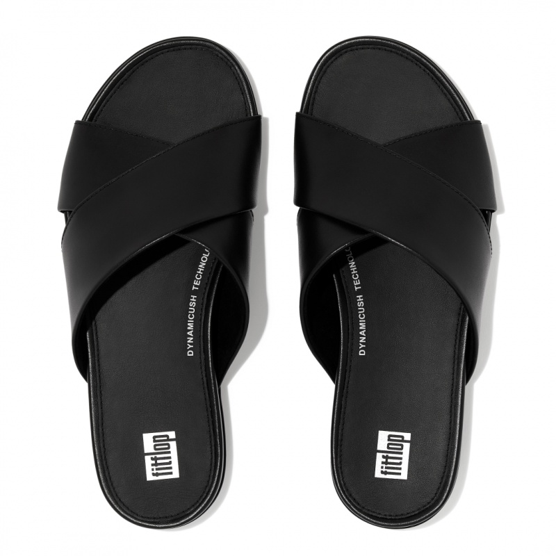 Black Fitflop Gracie Cross Slides Women's Slides | PH-8270FSCIH