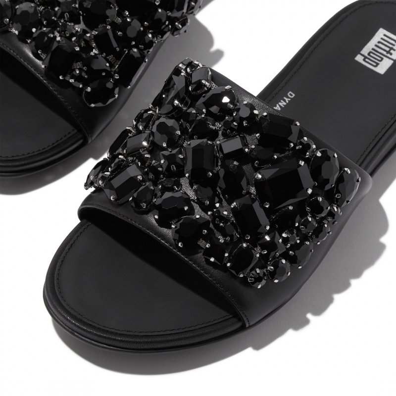 Black Fitflop Gracie Leather Women's Slides | PH-6801VTNYE