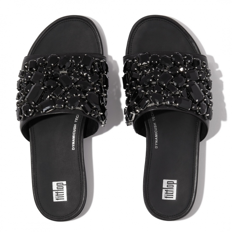 Black Fitflop Gracie Leather Women's Slides | PH-6801VTNYE