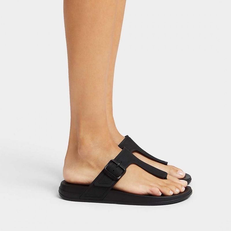 Black Fitflop Iqushion Adjustable Buckle Women's Flip Flops | PH-4512IQKWY