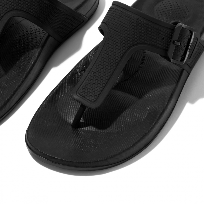 Black Fitflop Iqushion Adjustable Buckle Women's Flip Flops | PH-4512IQKWY