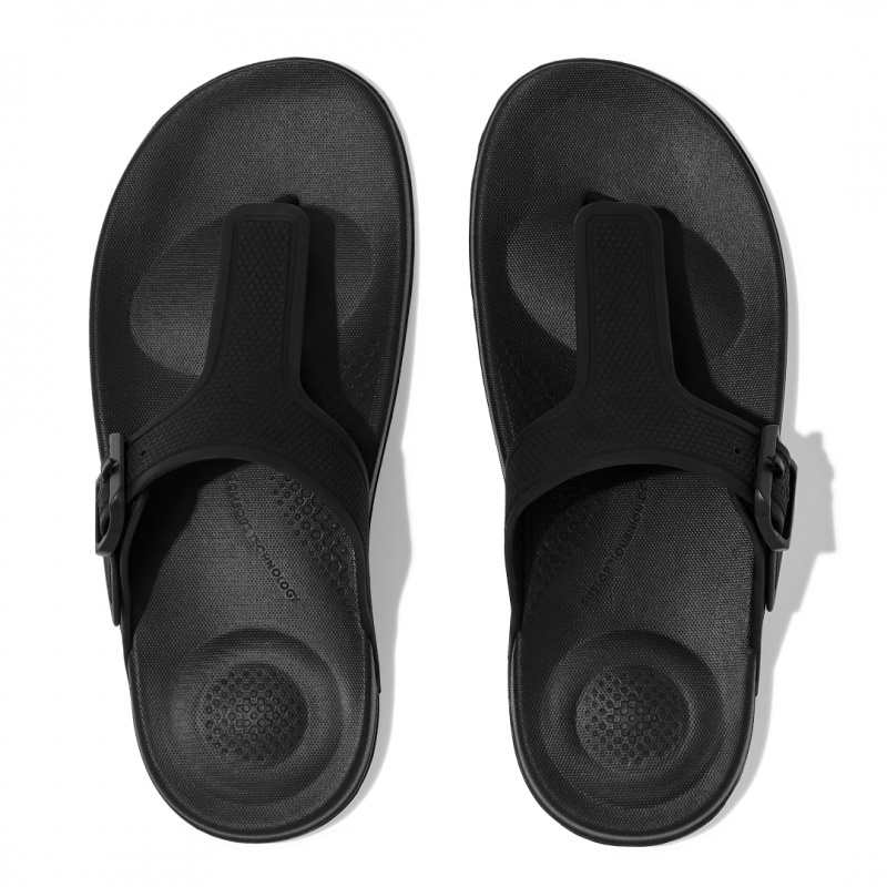 Black Fitflop Iqushion Adjustable Buckle Women's Flip Flops | PH-4512IQKWY