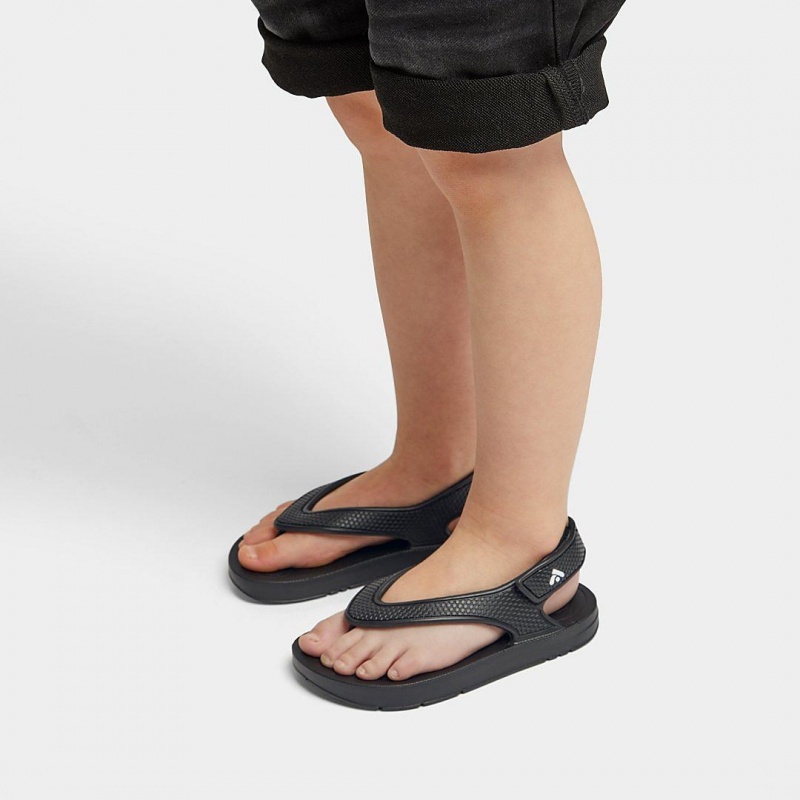 Black Fitflop Iqushion Eva Back Straps Kids' Flip Flops | PH-1465GRMBE