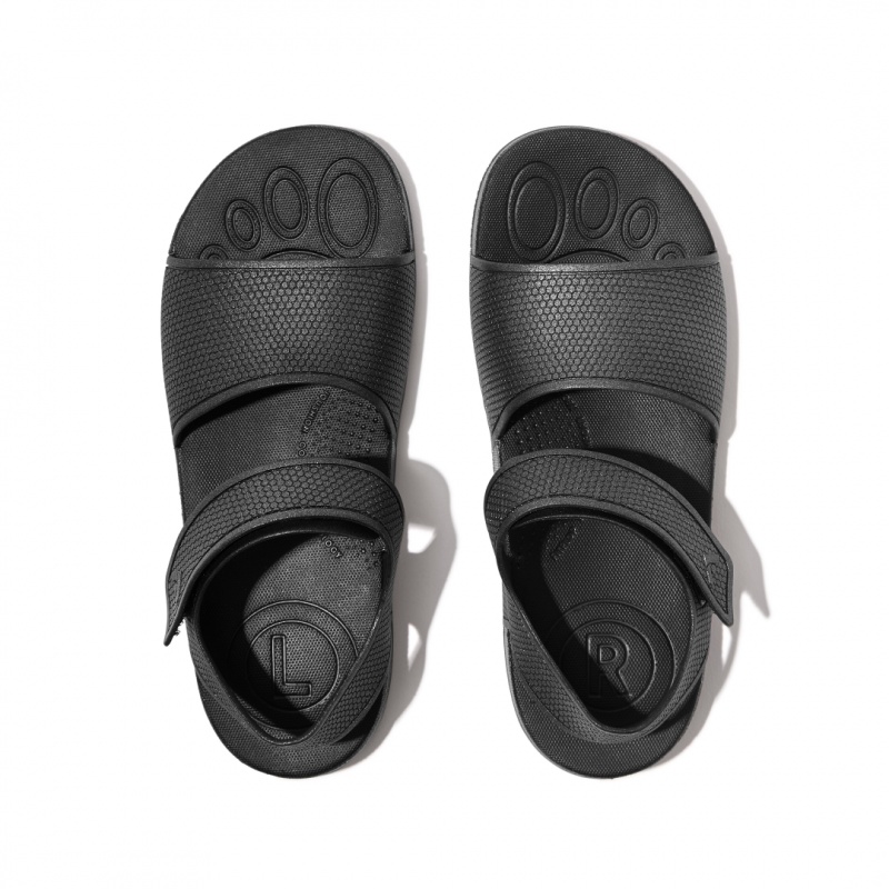 Black Fitflop Iqushion Rubber Kids' Back-Strap Sandals | PH-3946URZQO