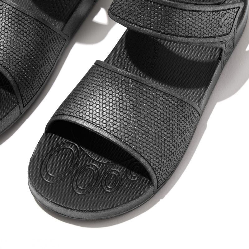 Black Fitflop Iqushion Rubber Kids' Back-Strap Sandals | PH-3946URZQO