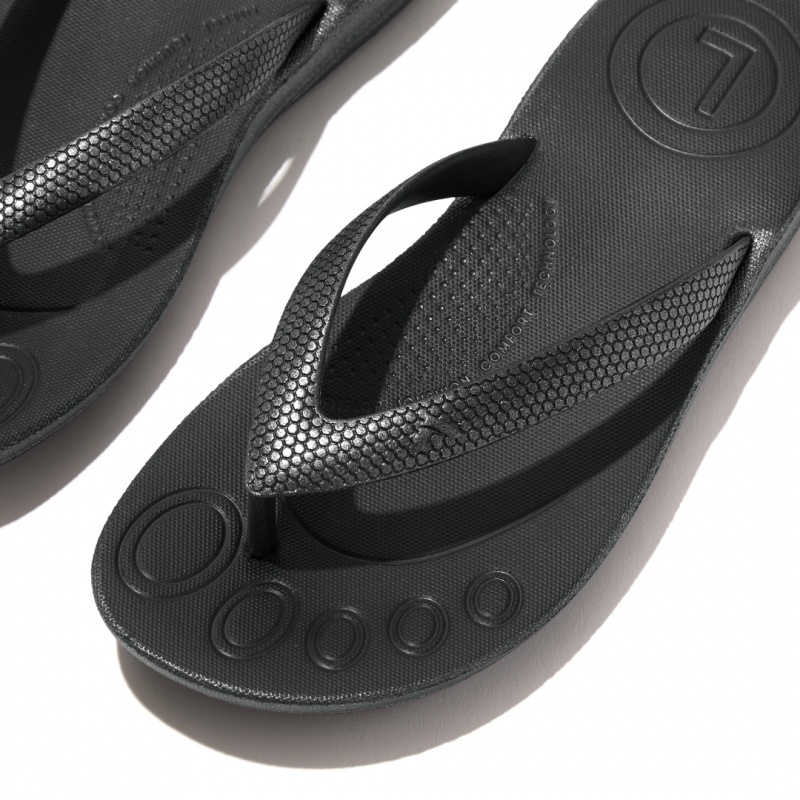 Black Fitflop Iqushion Rubber Kids' Flip Flops | PH-7982JARDT