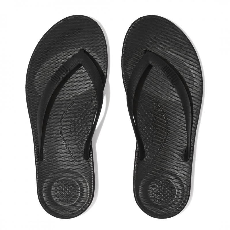 Black Fitflop Iqushion Rubber Men's Flip Flops | PH-8243PZJBL