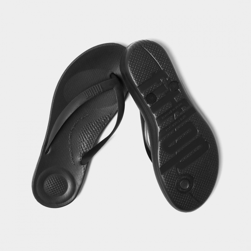 Black Fitflop Iqushion Rubber Men's Flip Flops | PH-8243PZJBL