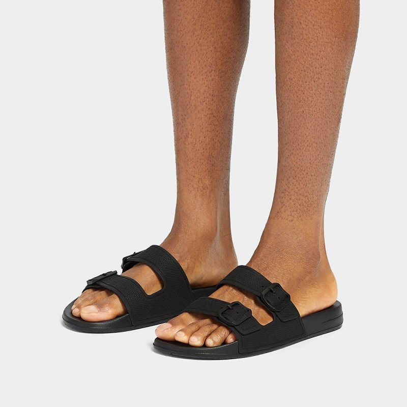 Black Fitflop Iqushion Rubber Men's Flip Flops | PH-8701RFVJX