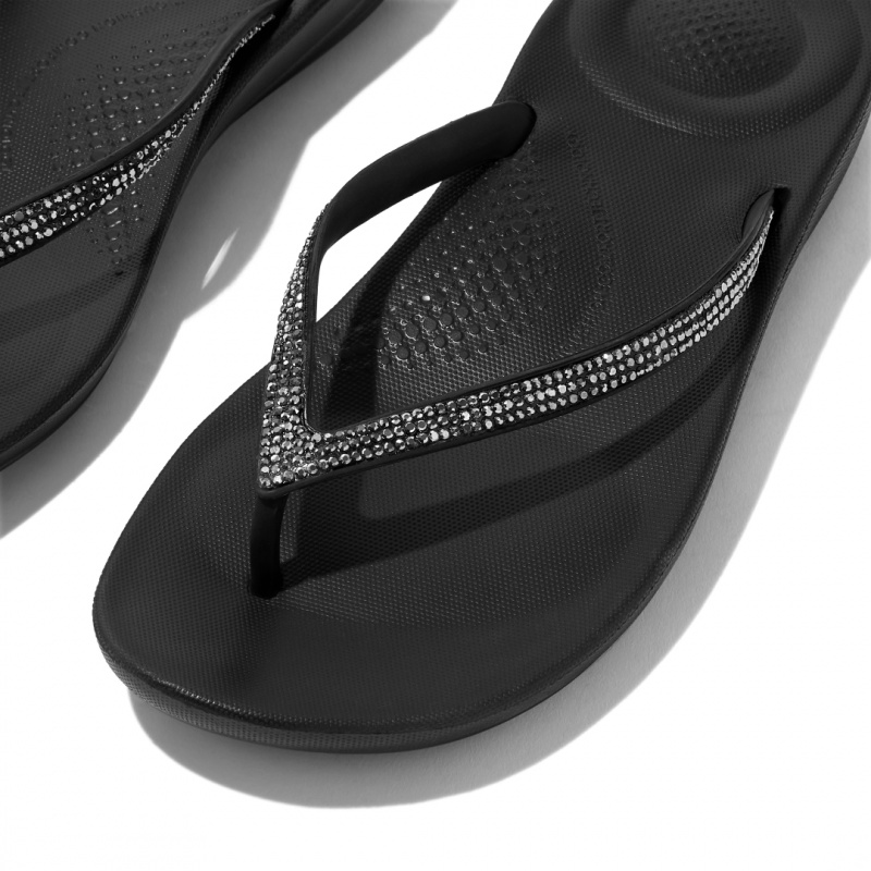 Black Fitflop Iqushion Sparkle Women's Flip Flops | PH-0348QCRWV