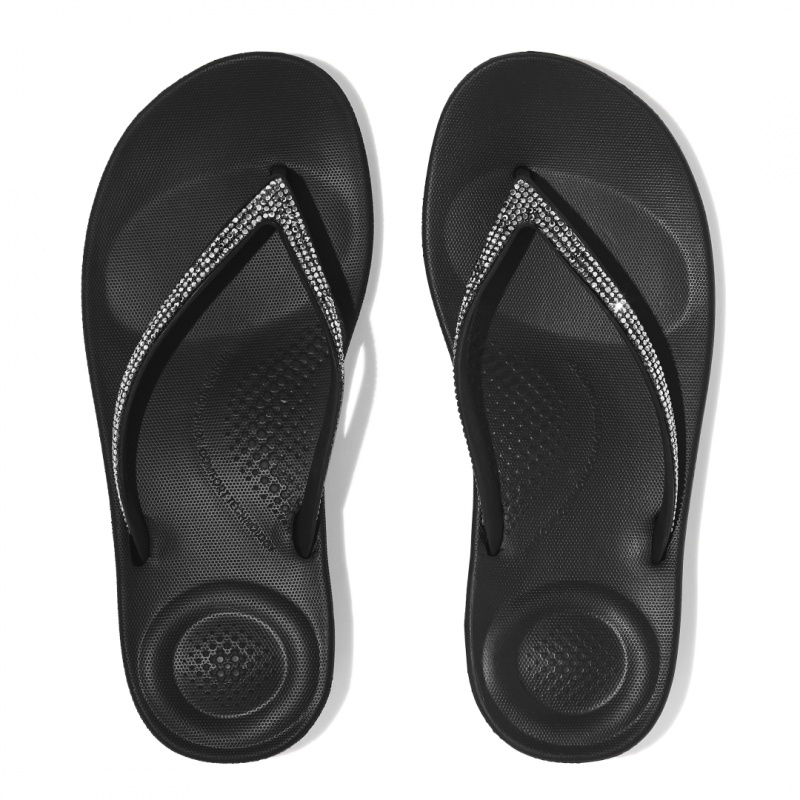 Black Fitflop Iqushion Sparkle Women's Flip Flops | PH-0348QCRWV