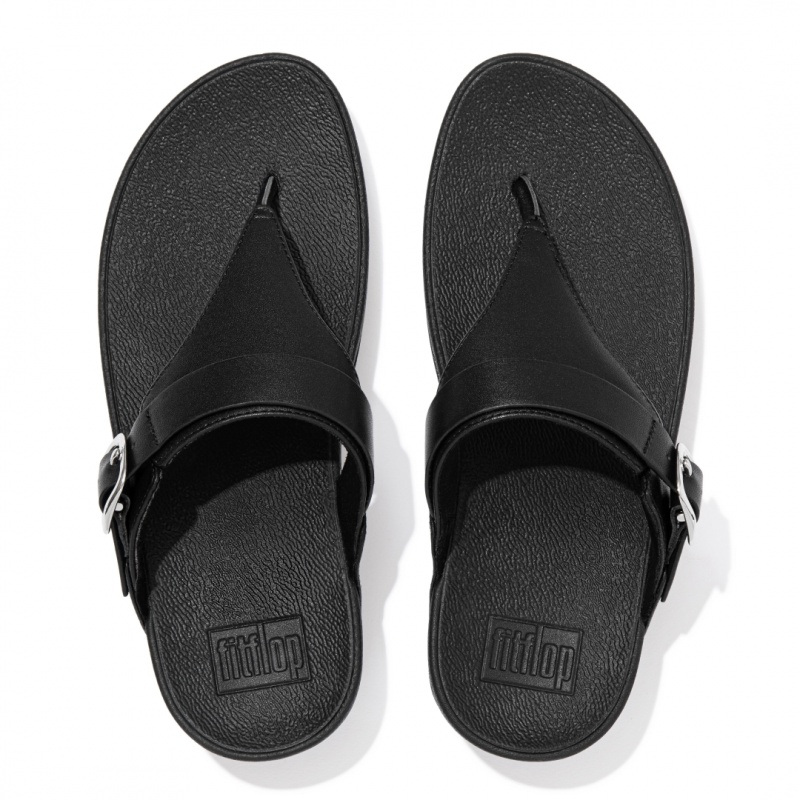 Black Fitflop Lulu Adjustable Leather Women's Toe-Post Sandals | PH-0218GSEVU