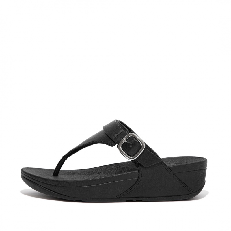 Black Fitflop Lulu Adjustable Leather Women\'s Toe-Post Sandals | PH-0218GSEVU