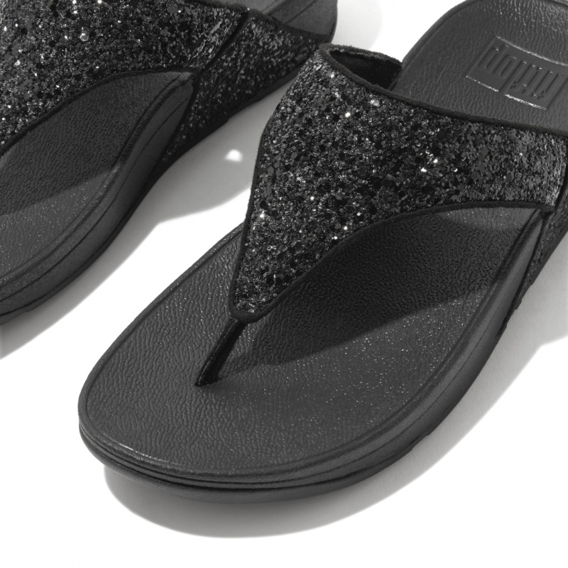 Black Fitflop Lulu Glitter Women's Toe-Post Sandals | PH-6138HZOCF