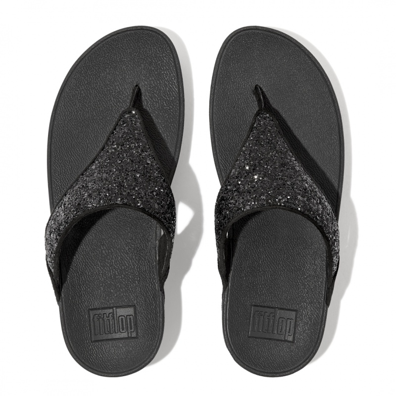 Black Fitflop Lulu Glitter Women's Toe-Post Sandals | PH-6138HZOCF