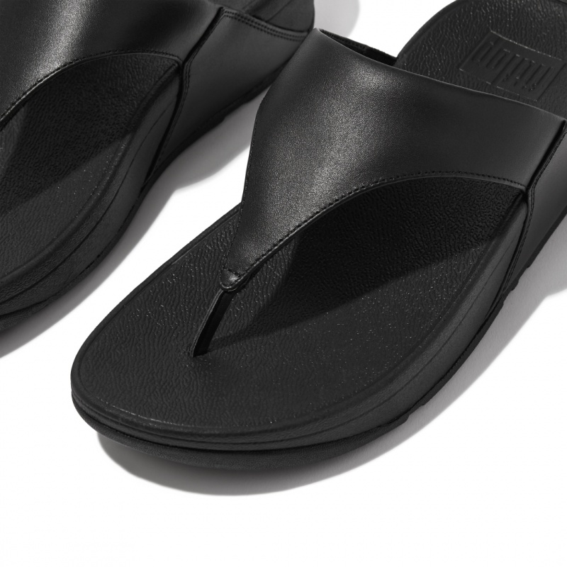 Black Fitflop Lulu Leather Women's Toe-Post Sandals | PH-7926DCVRS