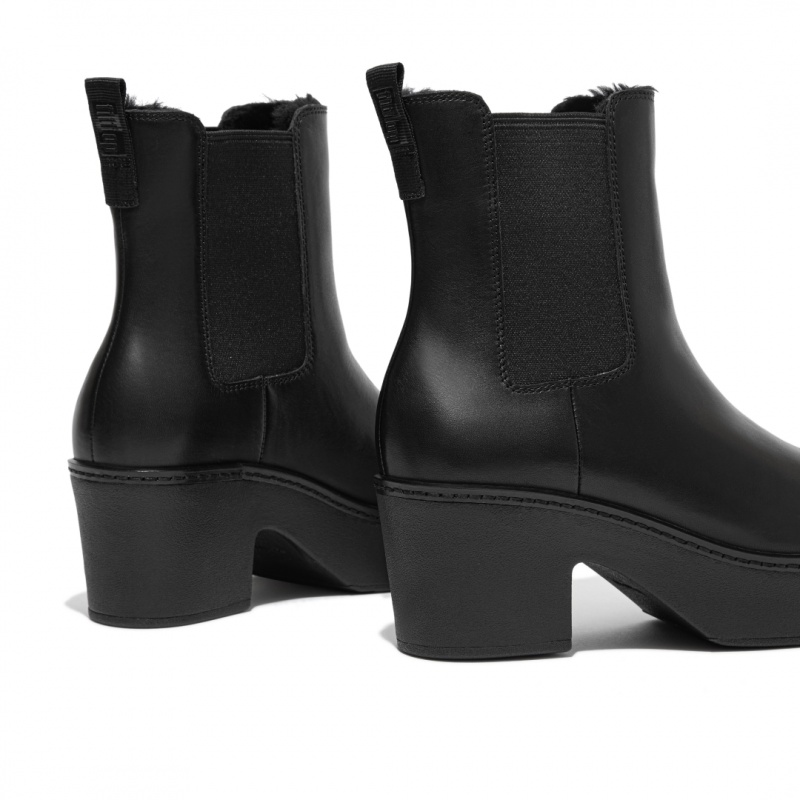 Black Fitflop Pilar Shearling Lined Platform Women's Chelsea Boots | PH-7691ETNVC